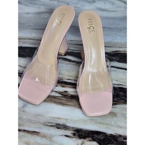 Rouge Helium Pink Clear Strap Square Toe Flared Heel Mules Womens Size 10